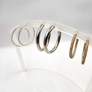 3 Pair - Silver Big Hoop Earring Variety Package
